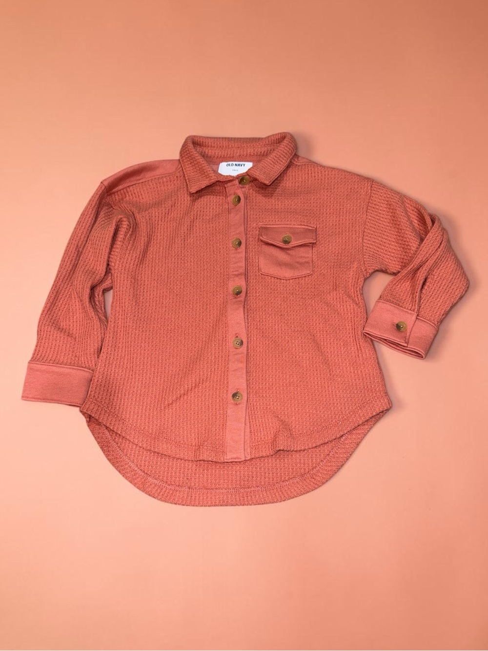 Old Navy Girls' Salmon Waffle Button-Up Shirt (S 6/7) NEW